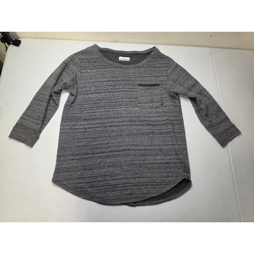 Columbia Womens Space Dye Long Sleeve Crew Neck Pocket Top Gray Size S